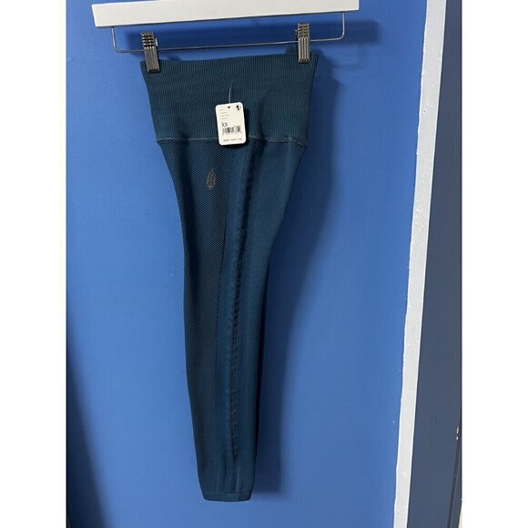 F. Movement XS High-Waisted Ribbed Seamless Leggings Teal, PILATES, GYM ATTIRE, - Picture 5 of 10